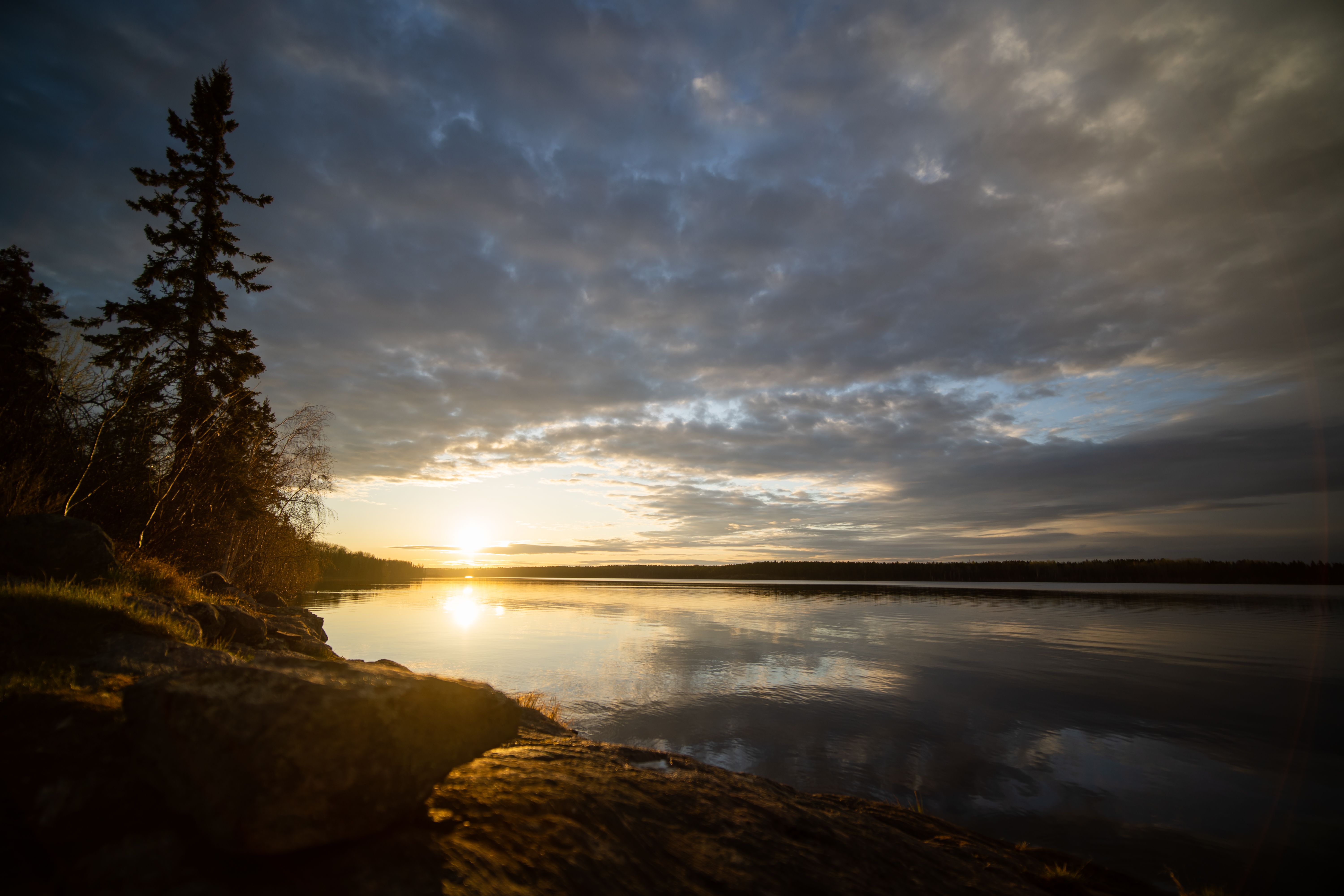 Sunset in the Secluded northern lake near La Ronge, Saskatchewan, Canada